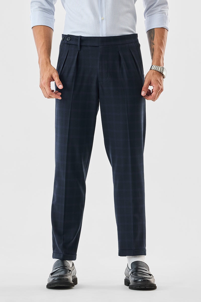 SNITCH Checks Slim Fit Stretch Trousers - Image 1